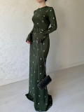 Autumn Fashion Chic Long Sleeve Slim Fit Ruffled A-Line Long Dress