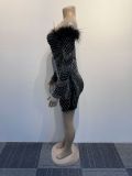 Women's Beaded Feather Off Shoulder Bodycon Dress