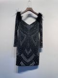 Women's Beaded Feather Off Shoulder Bodycon Dress