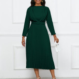 Plus Size African Women Chic Elegant Pleated Career Solid Dress