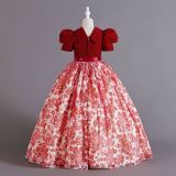 Children's Clothing Chiffon Retro Pattern Children's Dress Girl Wprincess Dress