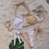 Women Crystal Diamond Bikini Sexy Colorblock Lace-Up Two Pieces Swimwear