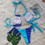 Women Crystal Diamond Bikini Sexy Colorblock Lace-Up Two Pieces Swimwear