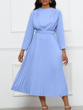 Plus Size African Women Chic Elegant Pleated Career Solid Dress