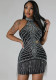 Halter Neck Beaded Nightclub Women Party Style Sexy Bodycon Dress