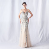 Floral Sequin Mesh Evening Dress
