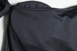 Women Solid Ruffle Sleeve Irregular Slash Shoulder Cascading Ruffles Dress