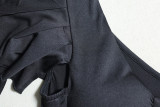 Women Solid Ruffle Sleeve Irregular Slash Shoulder Cascading Ruffles Dress