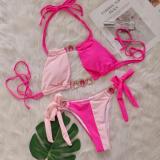 Women Crystal Diamond Bikini Sexy Colorblock Lace-Up Two Pieces Swimwear