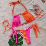 Women Crystal Diamond Bikini Sexy Colorblock Lace-Up Two Pieces Swimwear