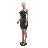 Halter Neck Beaded Nightclub Women Party Style Sexy Bodycon Dress