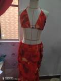 Printed Sexy Bikini Lace-Up Skirt Casual Set