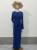 Women's Fall Maxi Dress Chic Pleated Bell Bottom Sleeve Midi Dress