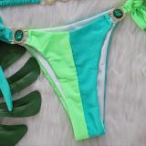Women Crystal Diamond Bikini Sexy Colorblock Lace-Up Two Pieces Swimwear
