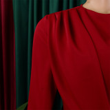 Plus Size African Women Chic Elegant Pleated Career Solid Dress