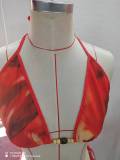 Printed Sexy Bikini Lace-Up Skirt Casual Set