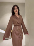 Women's Fall Maxi Dress Chic Long Slim Waist Dress