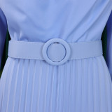 Plus Size African Women Chic Elegant Pleated Career Solid Dress