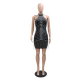 Halter Neck Beaded Nightclub Women Party Style Sexy Bodycon Dress