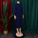 Plus Size African Women Chic Elegant Pleated Career Solid Dress