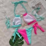 Women Crystal Diamond Bikini Sexy Colorblock Lace-Up Two Pieces Swimwear
