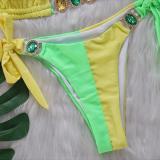Women Crystal Diamond Bikini Sexy Colorblock Lace-Up Two Pieces Swimwear