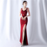 Beading See-Through Wedding Party Formal Dinner Evening Dress