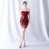 Feather Gradient Sequin Short Evening Dress