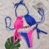 Women Crystal Diamond Bikini Sexy Colorblock Lace-Up Two Pieces Swimwear
