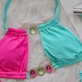 Women Crystal Diamond Bikini Sexy Colorblock Lace-Up Two Pieces Swimwear