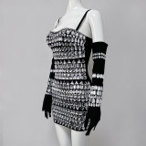 Women's Black Spiked Sleeves Straps Sleeveless Rhinestone Dress Women's Clothing