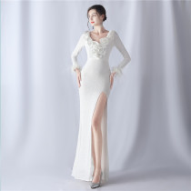 Feathers Sequins Long Sleeve Evening Dress Feathers Sequins Long Sleeve Evening Dress