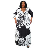 Plus Size Women Pocket Tie Printed Dress