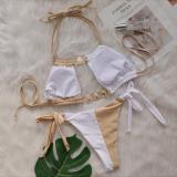 Women Crystal Diamond Bikini Sexy Colorblock Lace-Up Two Pieces Swimwear