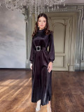 Autumn Belted Plus Size Women's Fashion Pleated Loose Chic Dress