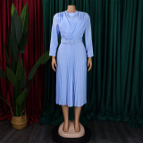 Plus Size African Women Chic Elegant Pleated Career Solid Dress