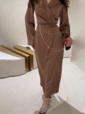Women's Fall Maxi Dress Chic Long Slim Waist Dress
