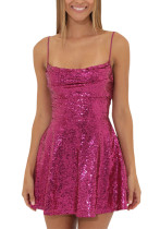 Fashionable Sexy Straps Sequin Bow Contrast Color Dress For Women Fashionable Sexy Straps Sequin Bow Contrast Color Dress For Women