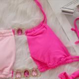 Women Crystal Diamond Bikini Sexy Colorblock Lace-Up Two Pieces Swimwear