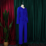 Autumn And Winter Fashion Ol Ruffled V-Neck Top And Pants Two-Piece Set