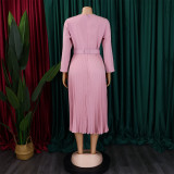 Plus Size African Women Chic Elegant Pleated Career Solid Dress