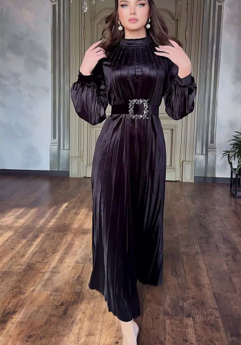 Autumn Belted Plus Size Women's Fashion Pleated Loose Chic Dress