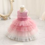 Children's Clothes Color Block Princess Dress Baby Girl First Birthday Formal Party Dress