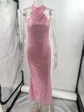 Women Sexy Backless Sleeveless Sequin Maxi Evening Dress