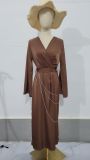 Women's Fall Maxi Dress Chic Long Slim Waist Dress