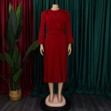 Plus Size African Women Chic Elegant Pleated Career Solid Dress