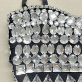 Women's Black Spiked Sleeves Straps Sleeveless Rhinestone Dress Women's Clothing