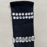 Women's Black Spiked Sleeves Straps Sleeveless Rhinestone Dress Women's Clothing