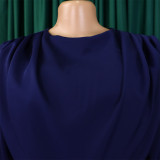 Plus Size African Women Chic Elegant Pleated Career Solid Dress
