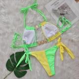 Women Crystal Diamond Bikini Sexy Colorblock Lace-Up Two Pieces Swimwear